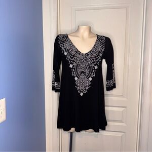 Black Embroidered Tunic with White Embroidery size M